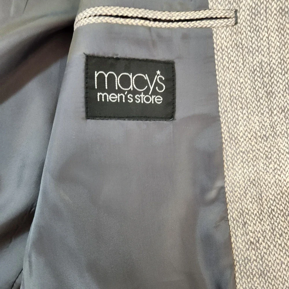 Macy's Savile Row Men's 40R 100% Silk Herringbone Beige Single Breast Sport Coat